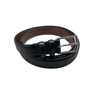 Lands’ End Belt Cow Leather The Outfitters Black Size 56 Silver Buckle Classic
